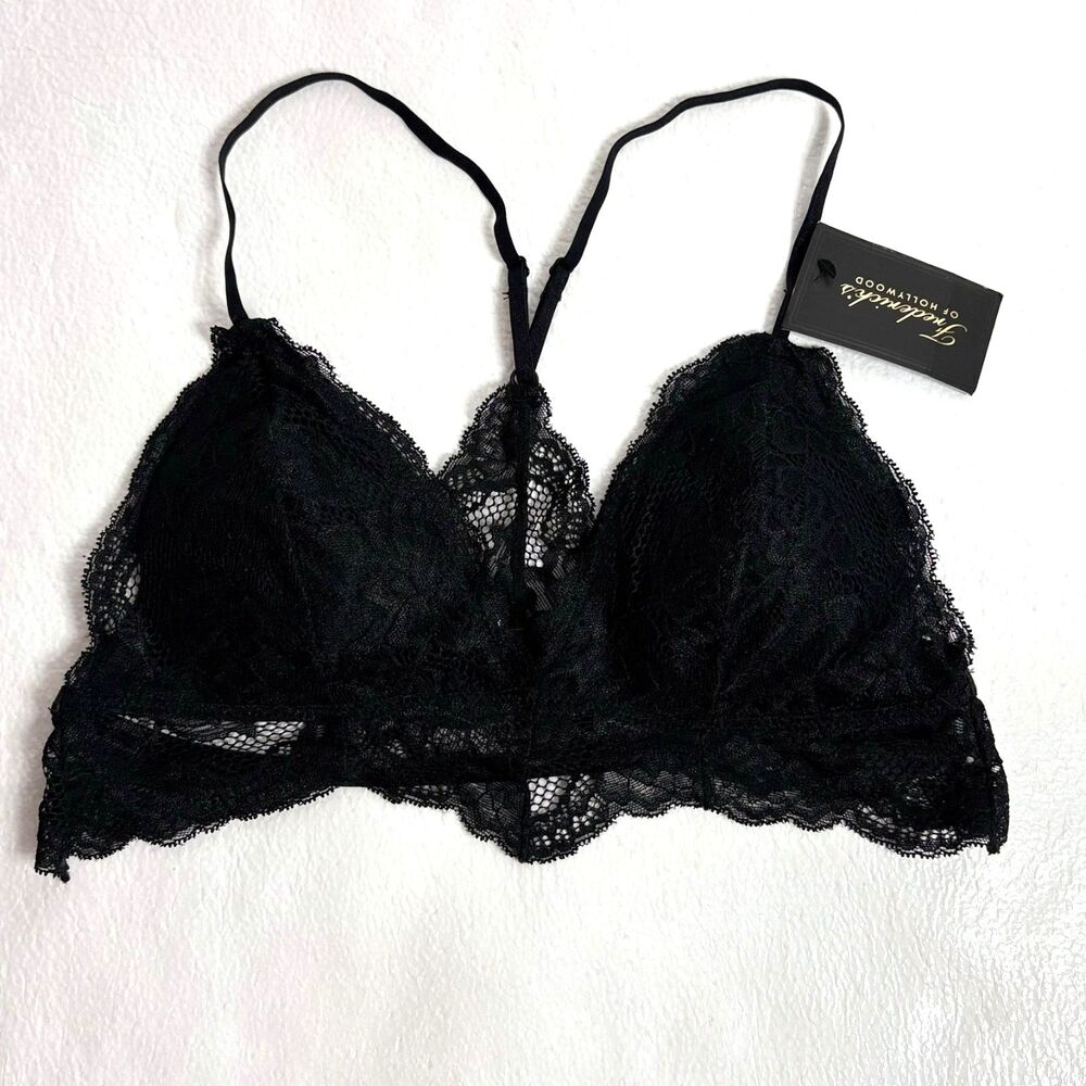Frederick's of Hollywood Bralette Lace Black Razorback Bra Size S New